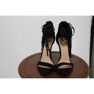 Adriana New York Shoes Womens Size 8 Black‎ Fringe Stiletto Heels Sandals Zip